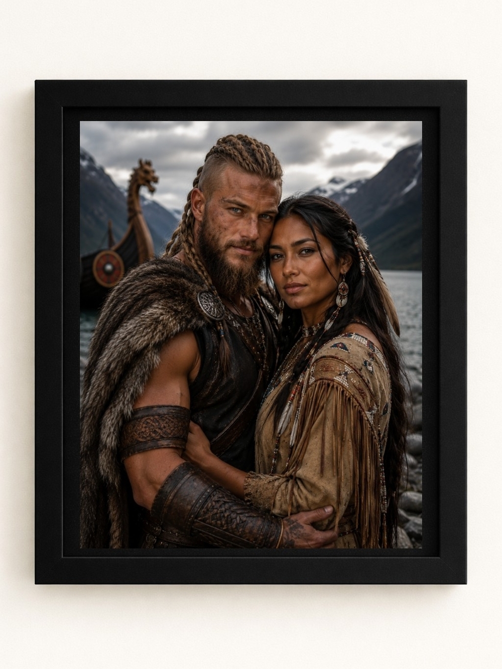 Viking and Native American Couple A.I. Art Print -8x10 Frame